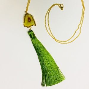 Green Geode Druzy Tassel Necklace